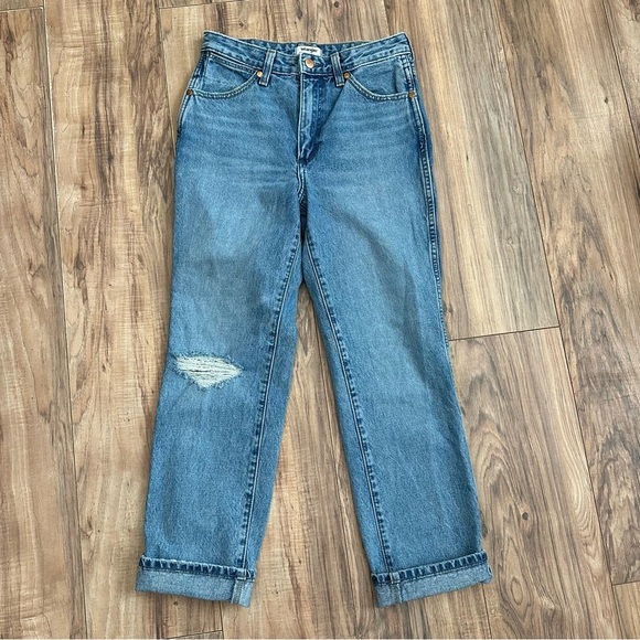 Wrangler Wild West Distressed Women's High Rise Straight Crop Jeans • S: 25x28 - Picture 7 of 9